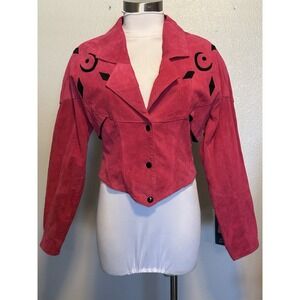Vintage 1980s CHIA Retro Suede Leather Moto Womens Crop Pink Jacket Size Medium